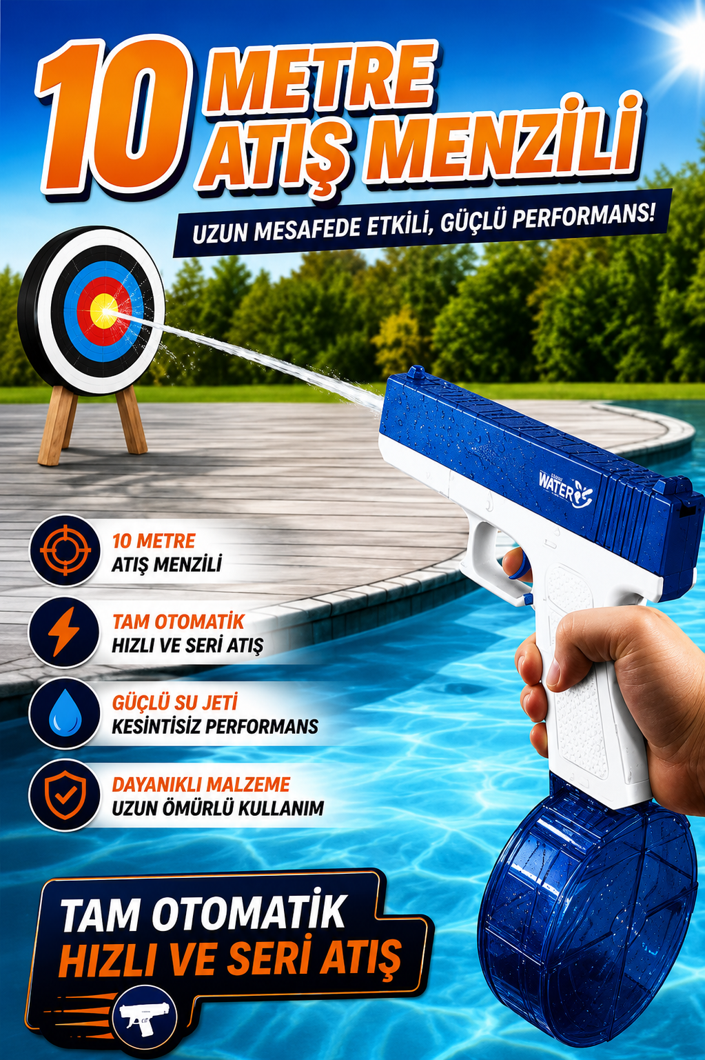 PLAYZYN™ AquaStrike Pro – Elektrikli Otomatik Işıklı Su Tabancası